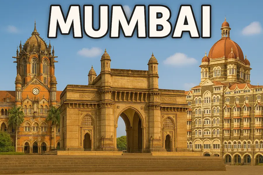 Mumbai skyline with Gateway of India and Taj Hotel